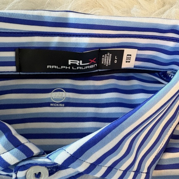Ralph Lauren RLX Golf‎ Polo Shirt Mens Large Blue Stripes Logo Stretch Wicking - Picture 4 of 9